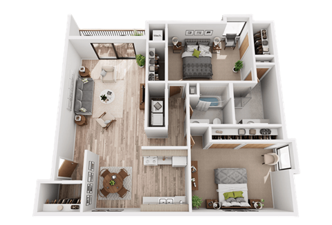 Floor plan for 2 beds, 2 baths, 1200 sqft